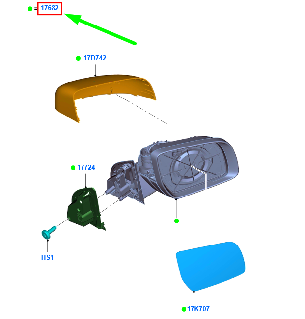 new ford ranger t6 mk1 front right side wing mirror lhd 2284493 original