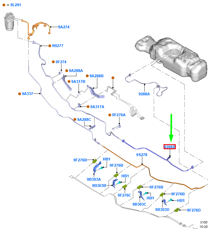 new ford ranger t6 mk1 fuel tank hose line assy ab31-9b286-ae 2350076 original