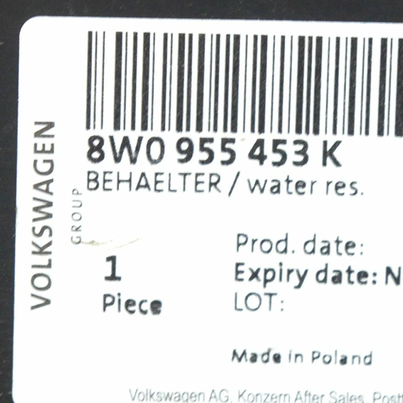 NEW AUDI A4 AVANT B9 WINDSHIELD WASHER RESERVOIR TANK 8W0955453K
