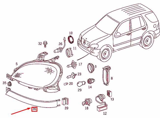 new mercedes-benz ml w163 right lower headlight trim a16382602779999 original
