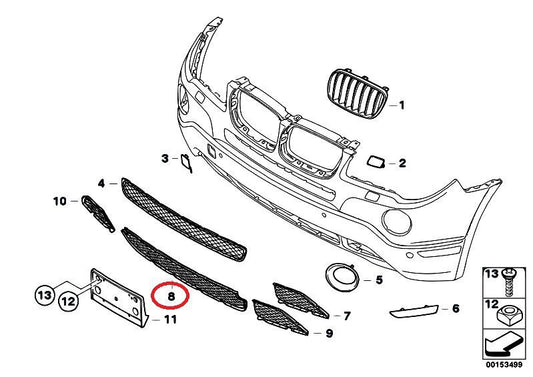 new bmw x3 e83 front bumper central grille lower grill 51113416203 3416203