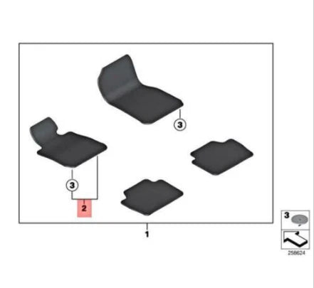 NEW BMW 3 F30 FRONT LEFT DRIVER VELOUR FLOOR MAT LHD 51477332091 ORIGINAL