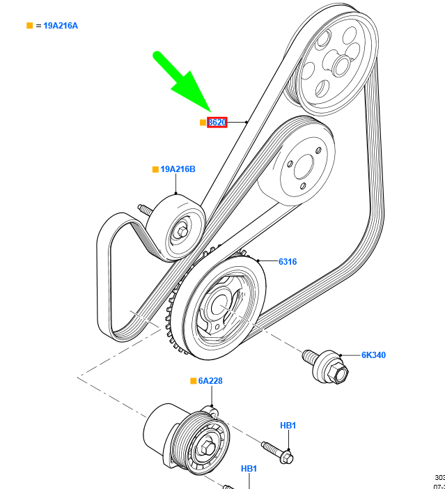 new ford galaxy mk2 drive v-belt 1416245 6g9q-6c301-ca original