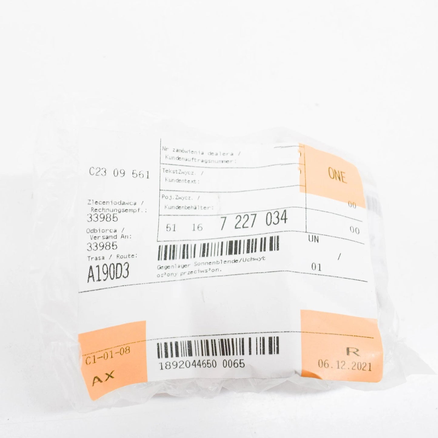 NEW BMW 7 F01, F02 FRONT SUN VISOR BRACKET 7227034 51167227034 ORIGINAL