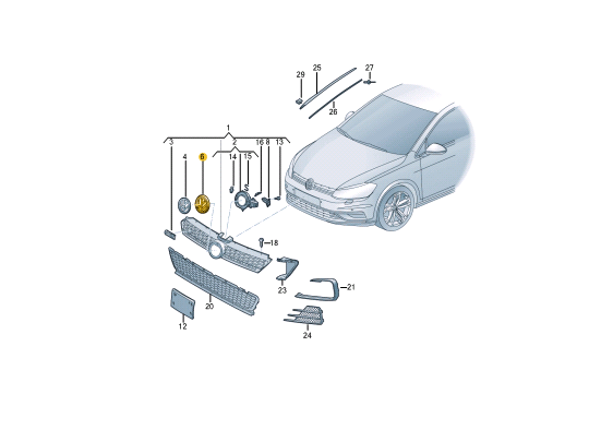 NEW VW GOLF MK7 5G FRONT BUMPER RADIATOR GRILLE EMBLEM 5GE853719A041 ORIGINAL