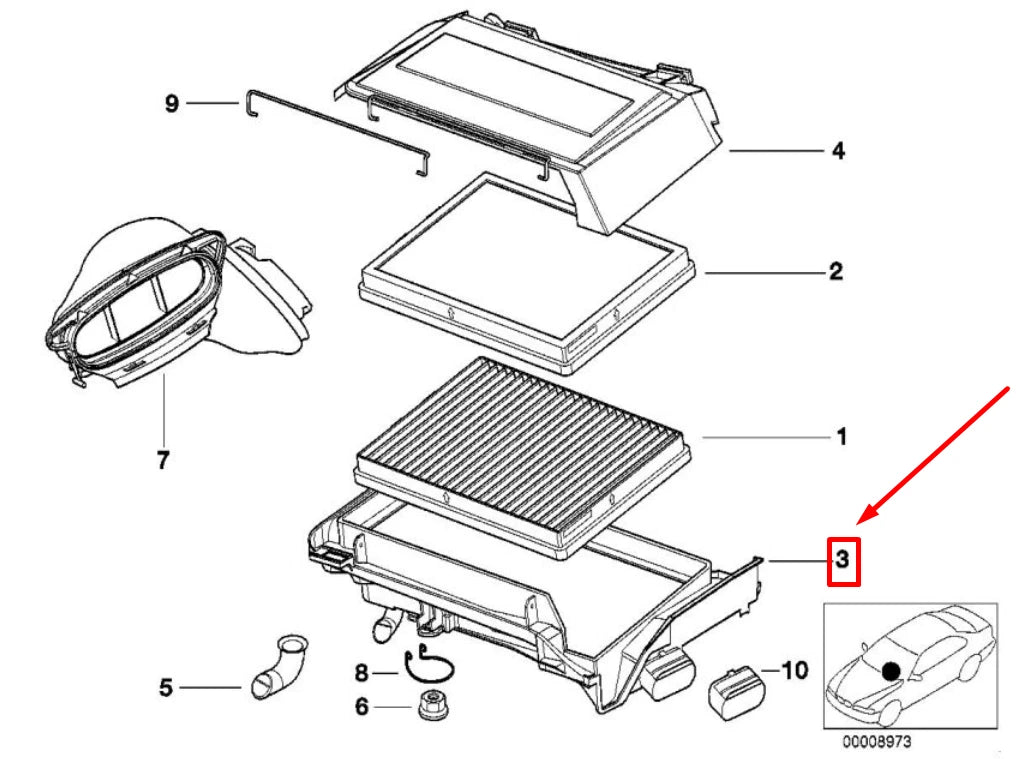 NEW BMW 5 E39 LEFT LOWER CABIN AIR FILTER HOUSING 64318379625 8379625 ORIGINAL