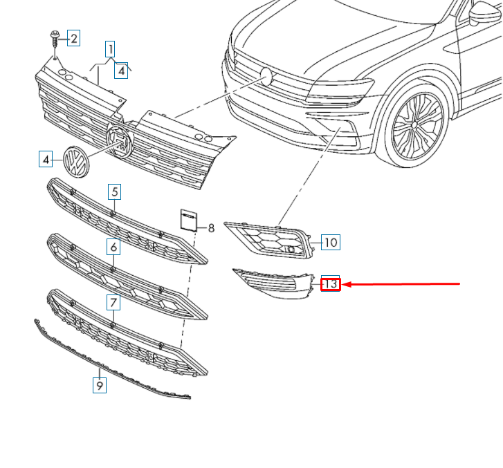 NEW VOLKSWAGEN TIGUAN AD FRONT BUMPER LEFT FOG LIGHT TRIM 5NN853211D9B9 ORIGINAL