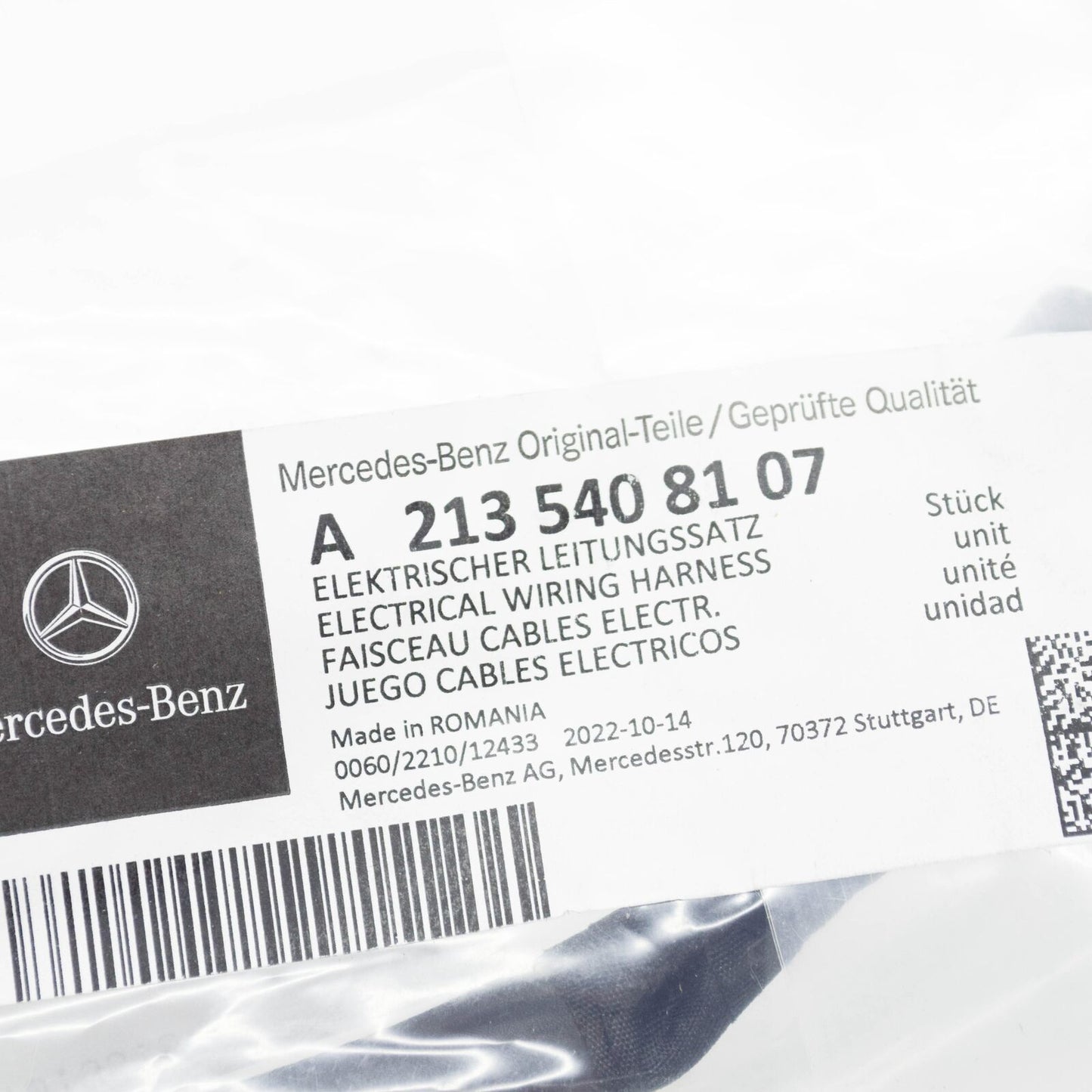 NEW MERCEDES-BENZ E W213 ADAPTER NOX SENSOR WIRING HARNESS A2135408107 ORIGINAL