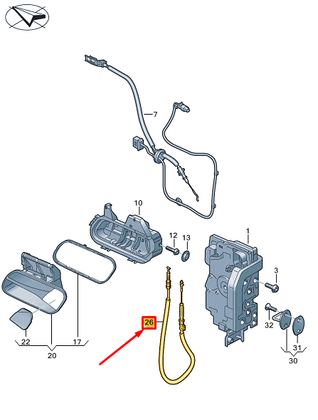 new vw id.4 e21 front outer door lock cable 11a837017a original