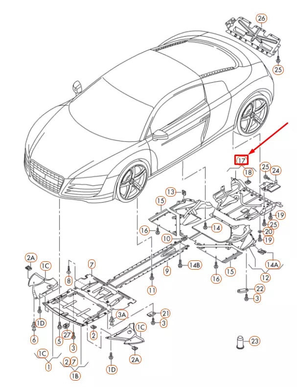 NEW AUDI R8 42 REAR UNDERBODY TRIM 420825205B ORIGINAL