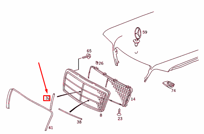 NEW MB E W124 RADIATOR GRILLE SHELL VERTICAL MOULDING A1408882185 ORIGINAL