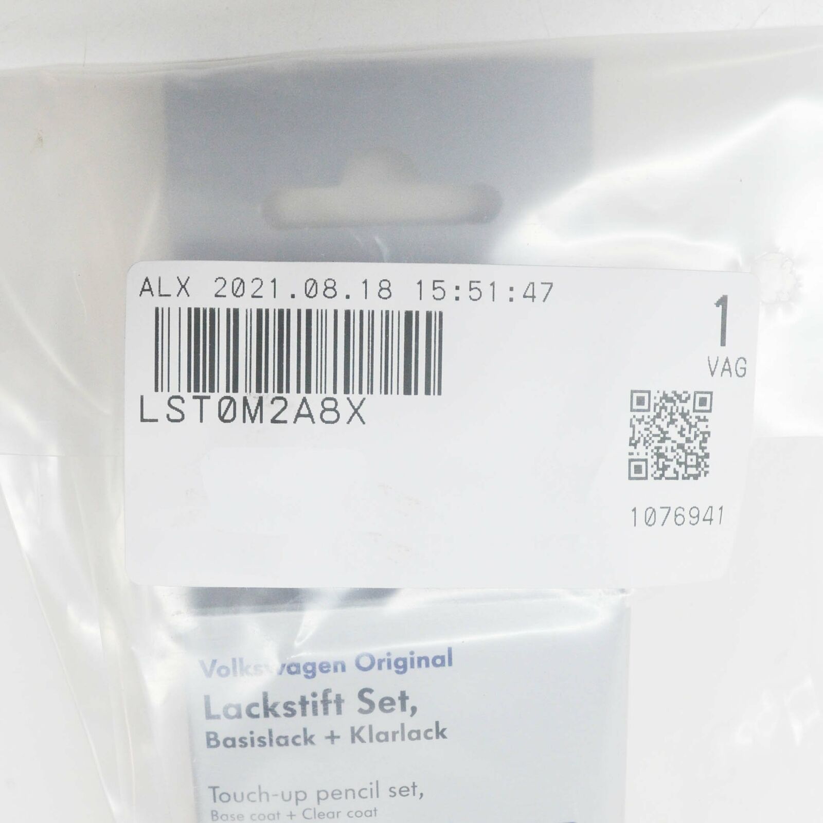 NEW AUDI/WV TOUCH-UP METALLIC BASE AND CLEAR VARNISH LST0M2A8X 2016 ORIGINAL