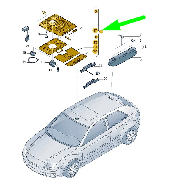 NEW AUDI A3 8P INTERIOR ROOF LIGHTING LAMP 8P0947135D6PS