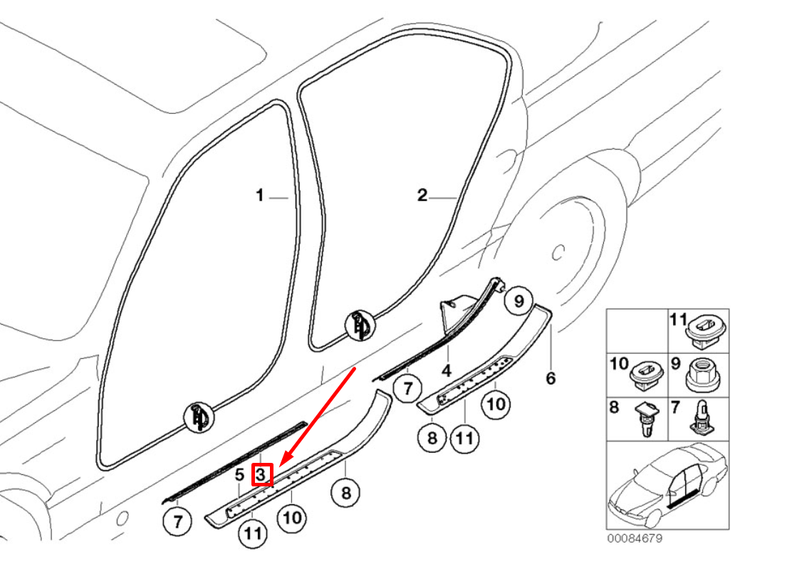 new bmw 7 e38 front right sill strip 51478174504 8174504 original