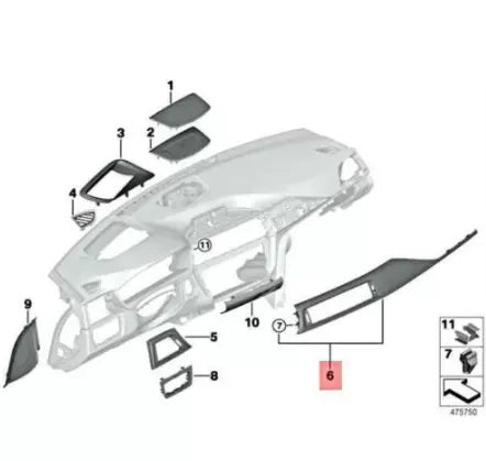 NEW BMW 3 F30 FRONT INSTRUMENT DASH PANEL RIGHT TRIM LHD 51458064259 ORIGINAL