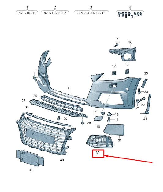NEW AUDI TT FV FRONT LEFT AIR GUIDE GRILLE 8S0807681G 9B9 8S0807681G9B9 ORIGINAL