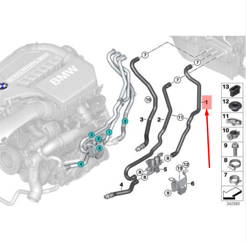 new bmw x5 f15 coolant hose supply 2.1 64216955921 6955921 original