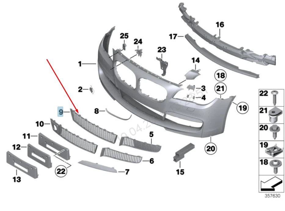 NEW BMW 7 F01 FRONT M BUMPER LOWER CENTER GRILLE ACC 51118050293 2015 ORIGINAL