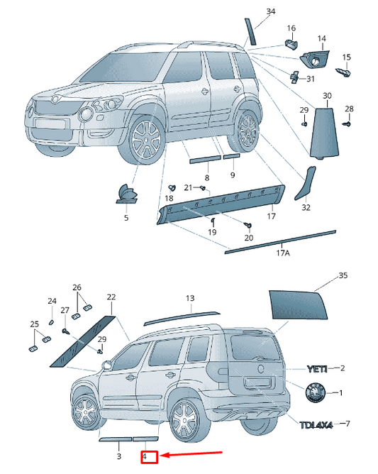 new skoda yeti 5l rear left door protective strip 5l0853753agru original
