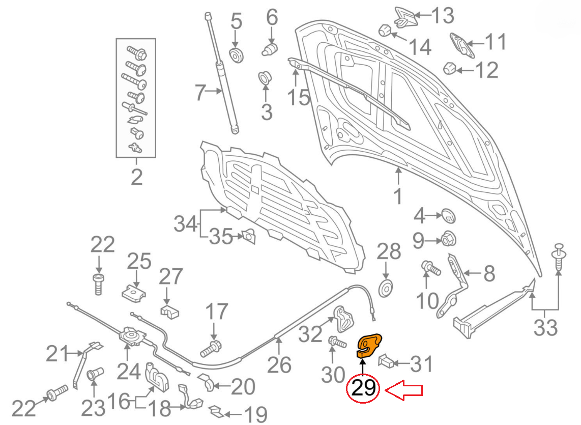 NEW AUDI A6 C7 ENGINE HOOD LATCH RELEASE OPENNER HANDLE LHD 8T1823633B ORIGINAL
