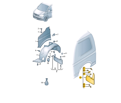 new vw transporter t6 rear right a left mudguard kit 7e0898811 7e0898812