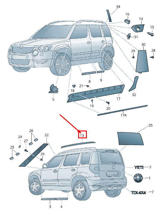 new skoda yeti 5l right roof fasteners 5l68533449b9 original