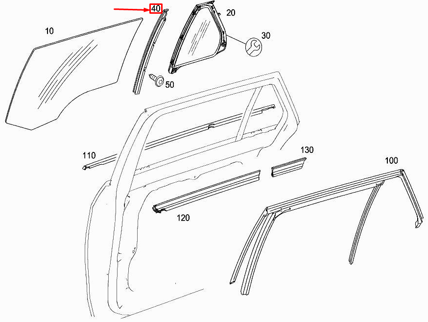 new mercedes-benz e w212 rear right door window divider a2127300419 original