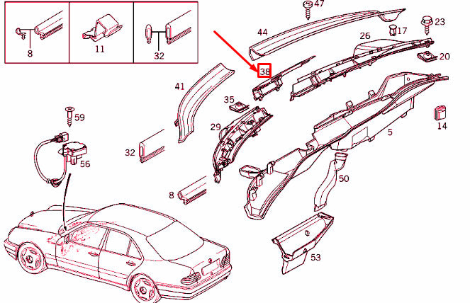Genuine Mercedes-Benz E W210 Windshield Cowl Central Cover A2108300013 Original