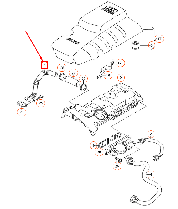NEW AUDI A6 4F C6 ENGINE BREATHER LINE 06D103215A ORIGINAL
