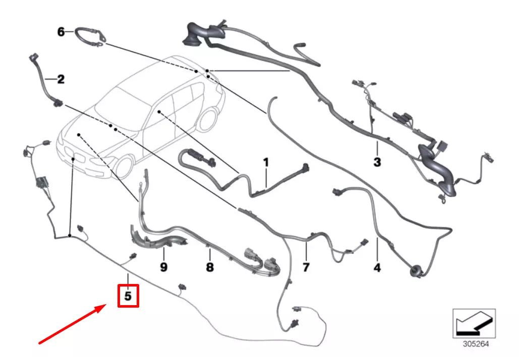 NEW BMW 3 F30, F80 FRONT APRON CABLE HARNESS 61129365042 9365042 ORIGINAL