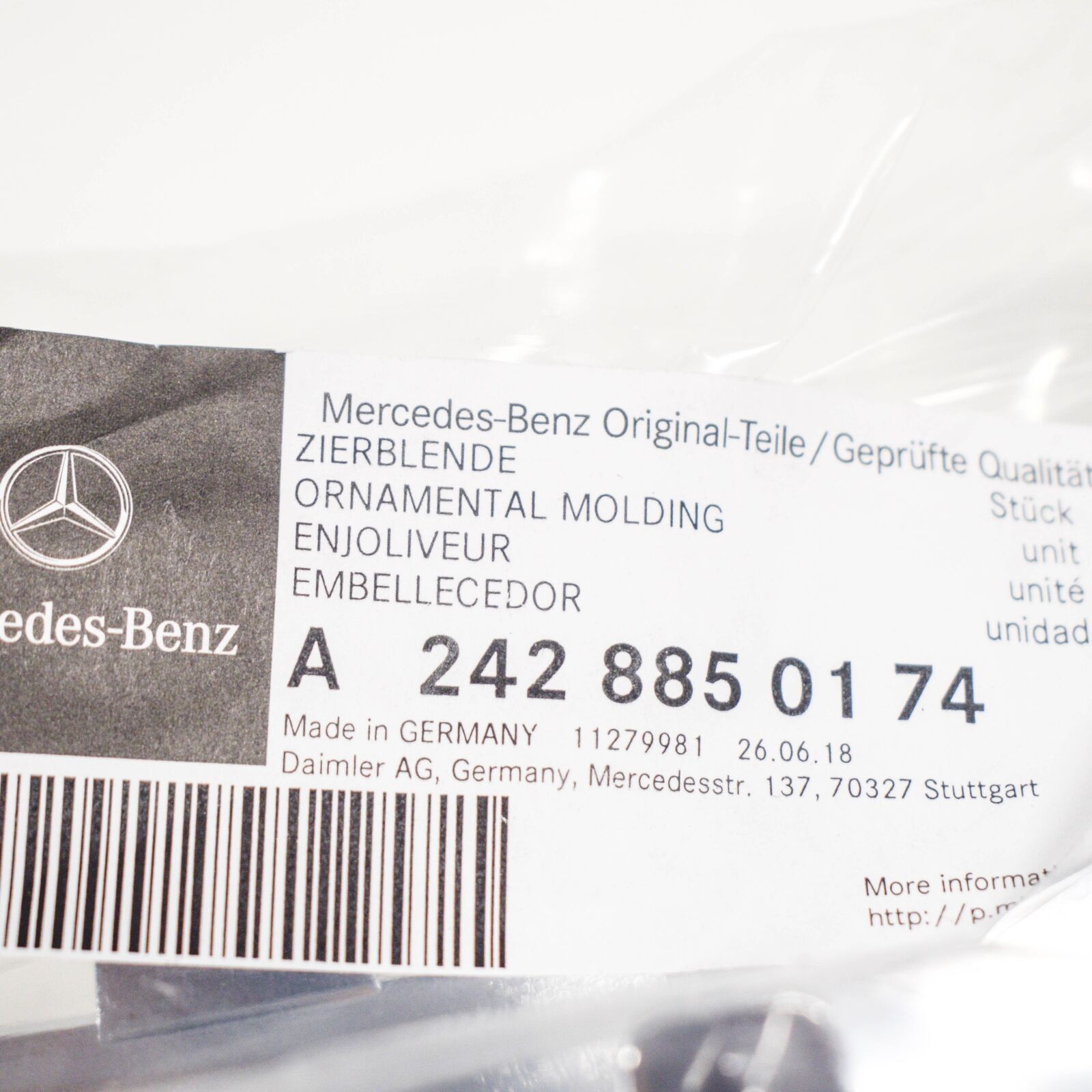 NEW MERCEDES BENZ B W246 FRONT LEFT CHROME BUMPER MOLDING A2428850174 ORIGINAL