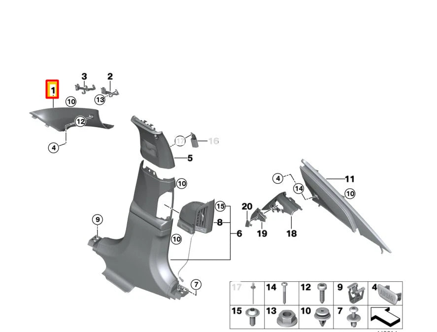 NEW BMW 7 G11 G12 FRONT LEFT A-PILLAR TRIM 51438062823 ORIGINAL