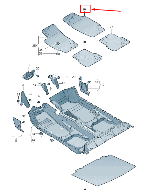 new skoda rapid nh front right floor mat rhd 5jc86443662u original