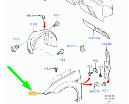 new ford focus mk1 front right fender xs41-16015-au 1350731 original