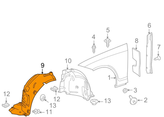 NEW MB CLS C218 FRONT LEFT FENDER INNER SPLASH SHIELD PART A2186900130 ORIGINAL