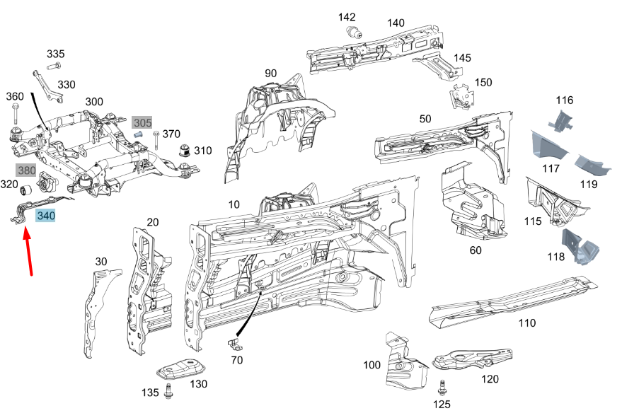NEW MB GLE W167 FRONT LEFT SUB FRAME REINFORCEMENT BRACKET A1673318000 ORIGINAL