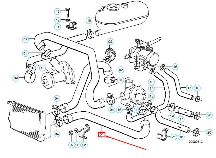 new bmw 3 e30 cooling system water hose 11531278925 1278925 original