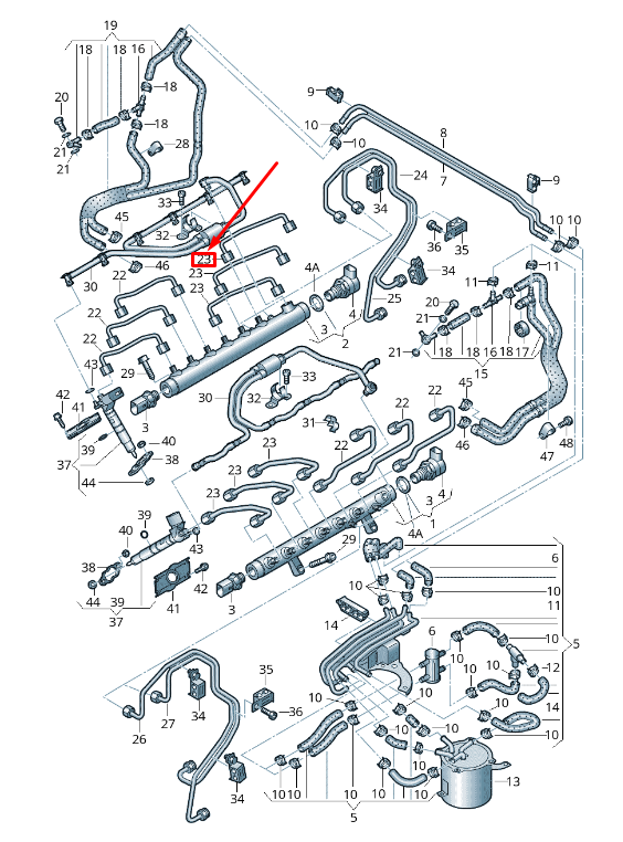 new audi q7 4l fuel rail pressure pipe 05a130241aj original