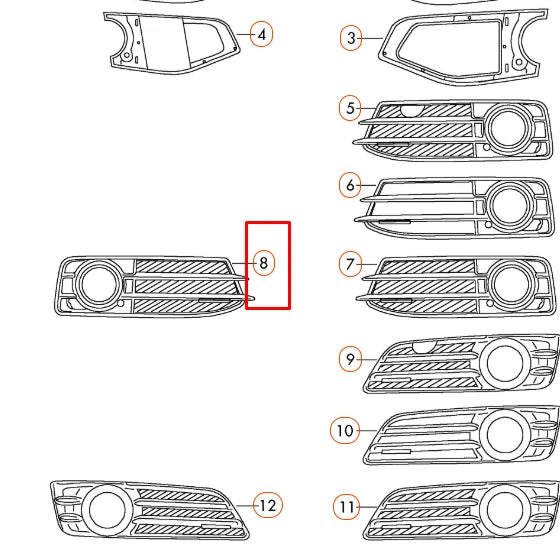 NEW AUDI A3 S3 8P FRONT RIGHT FOG LIGHT GRILLE 8P0807682FZDE