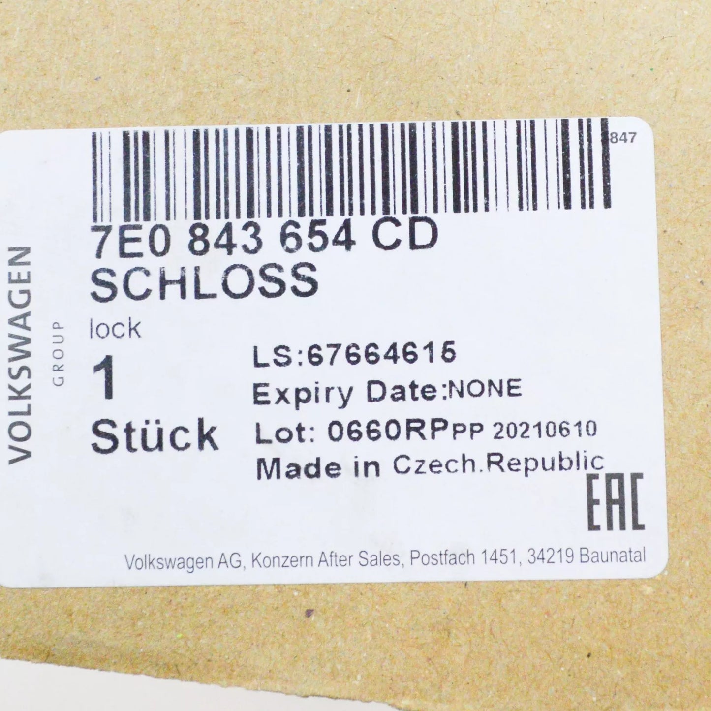 NEW VW TRANSPORTER T6 RIGHT SLIDING DOOR LOCK MECHANISM 7E0843654CD ORIGINAL