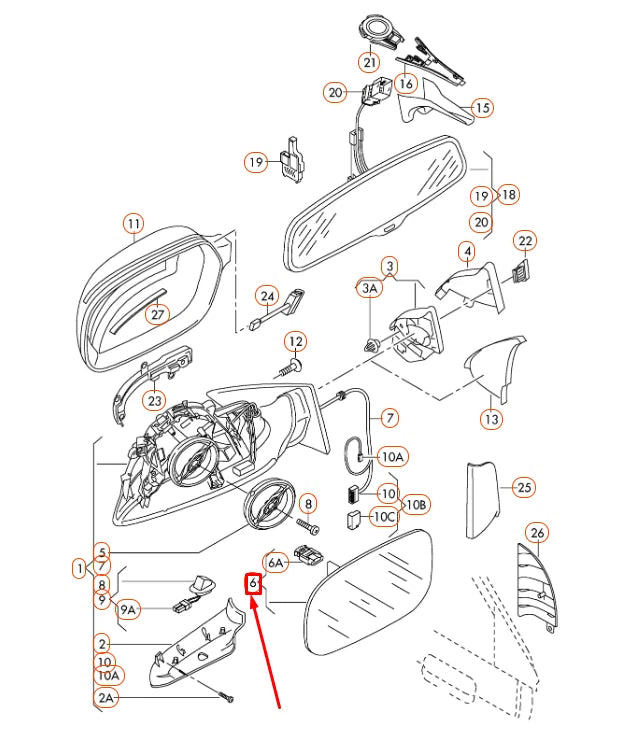 NEW AUDI A3 8P FRONT LEFT DOOR MIRROR GLASS WITH PLATE 4F0857535AF