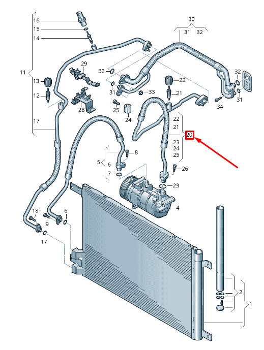 new volkswagen golf 5g mk7 a/c hose 5q0816743e original