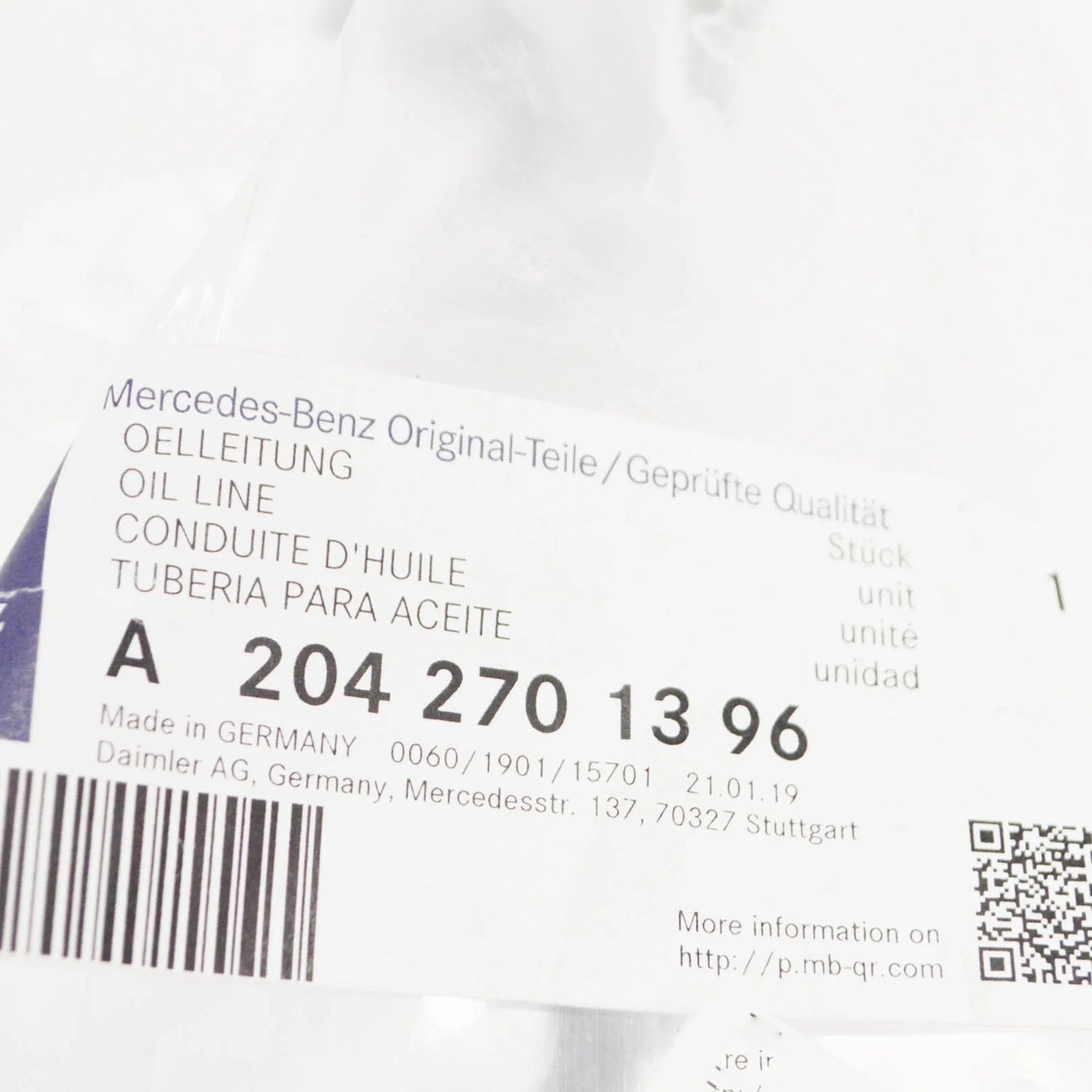 NEW MERCEDES C W204 AMG OIL COOLER PIPE HOSE A2042701396 ORIGINAL