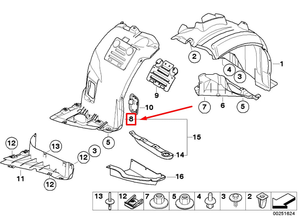 NEW BMW 3 CABRIO E93 FRONT LEFT INNER FENDER LINE 8045399 51718045399 ORIGINAL