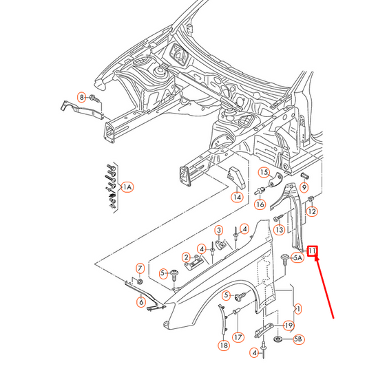 new audi a5 convertible 8f front left wing closing element 8t0821111a original