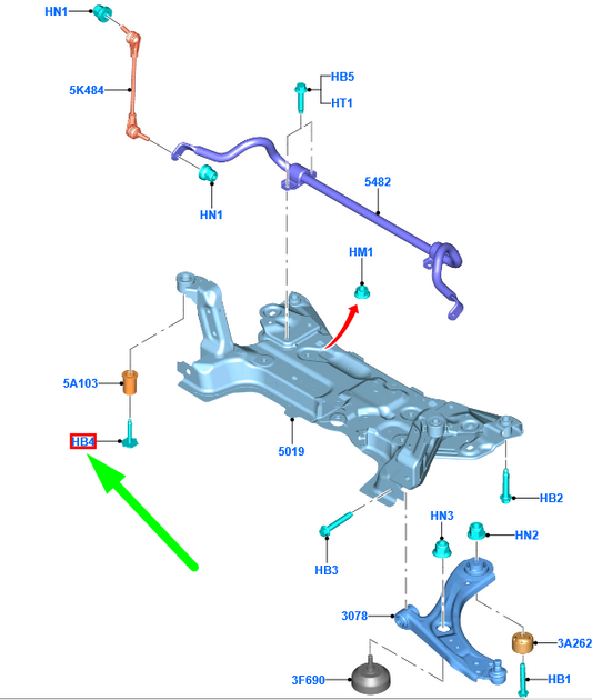 new ford focus mk4 c519 front cross member bolt w720104-s439 2319582 original