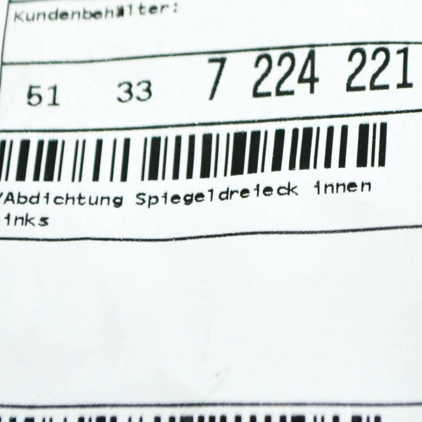 NEW BMW 6 CABRIO F12 FRONT LEFT DOOR TWEETER INNER SEAL 51337224221 ORIGINAL