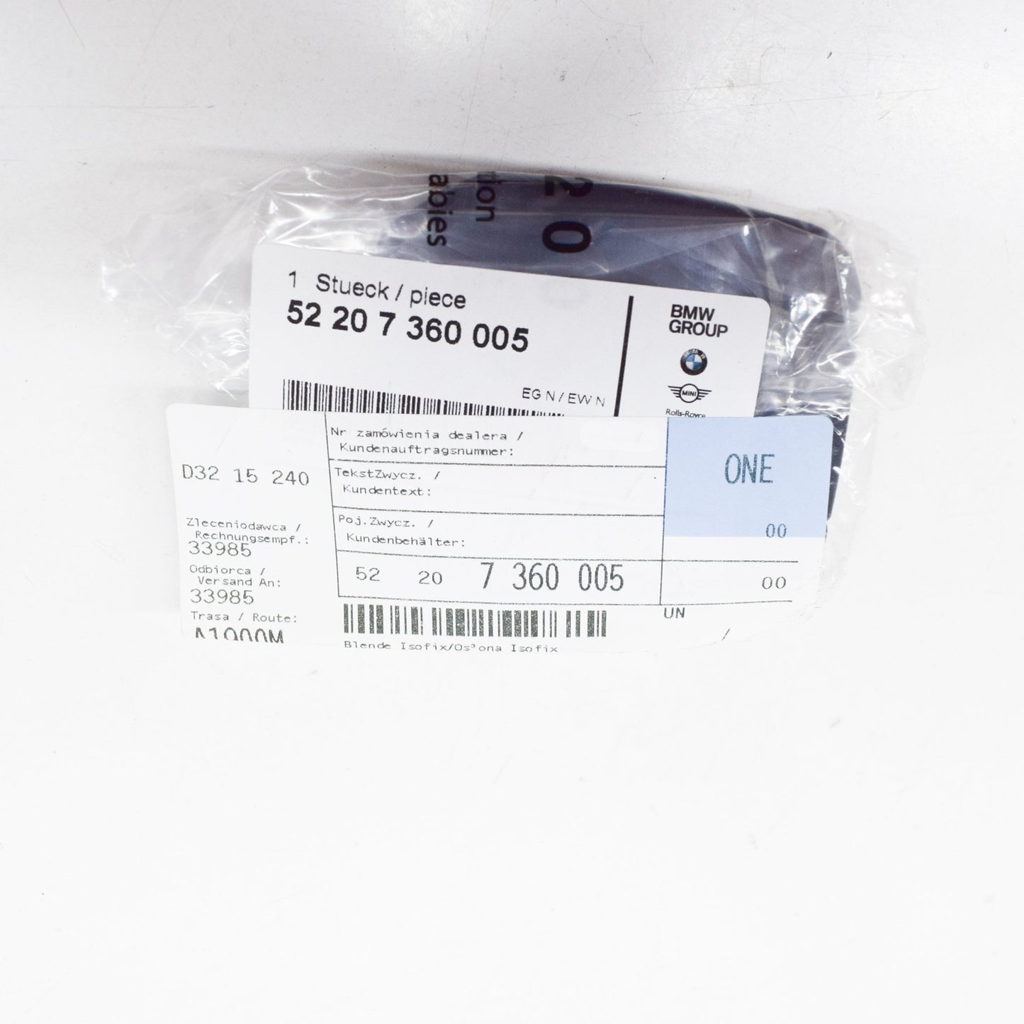 new bmw i3 i01 rear seat isofix cover 52207360005 7360005 original