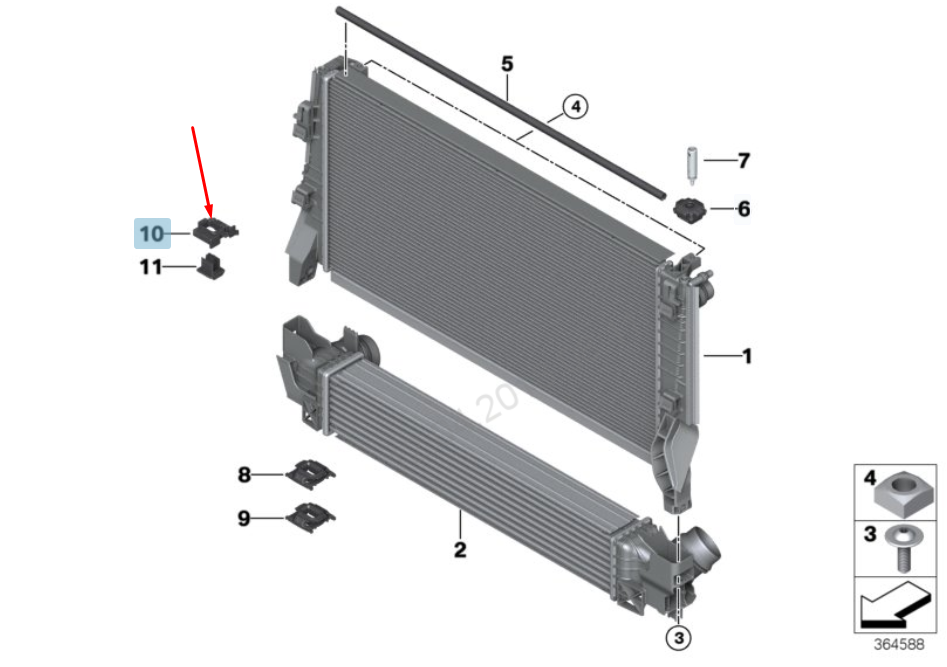 new bmw 2 f45 coolant radiator right upper bracket 17118630445 8630445 original