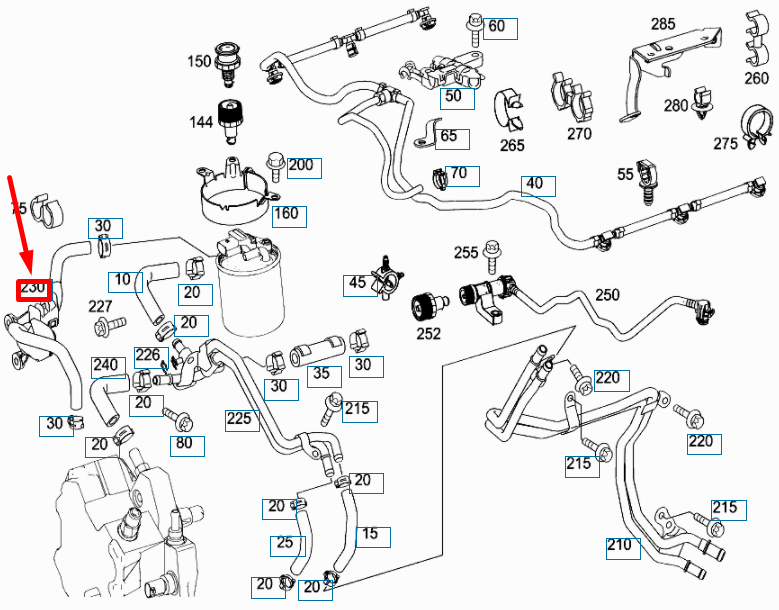 NEW MB ML W164 FUEL FILTER TO HIGH-PRESSURE PUMP LINE A642070028164 ORIGINAL
